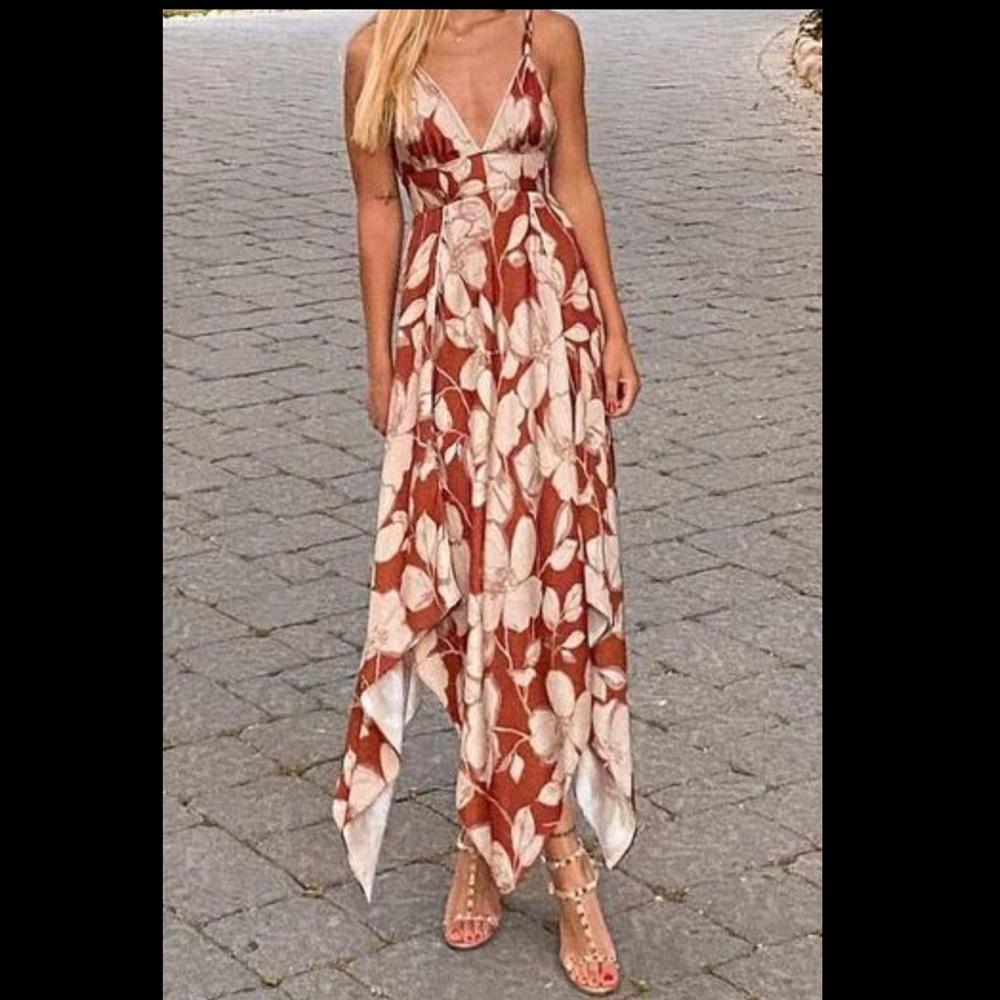 Alexis Floral Print Satin Long Dress XS